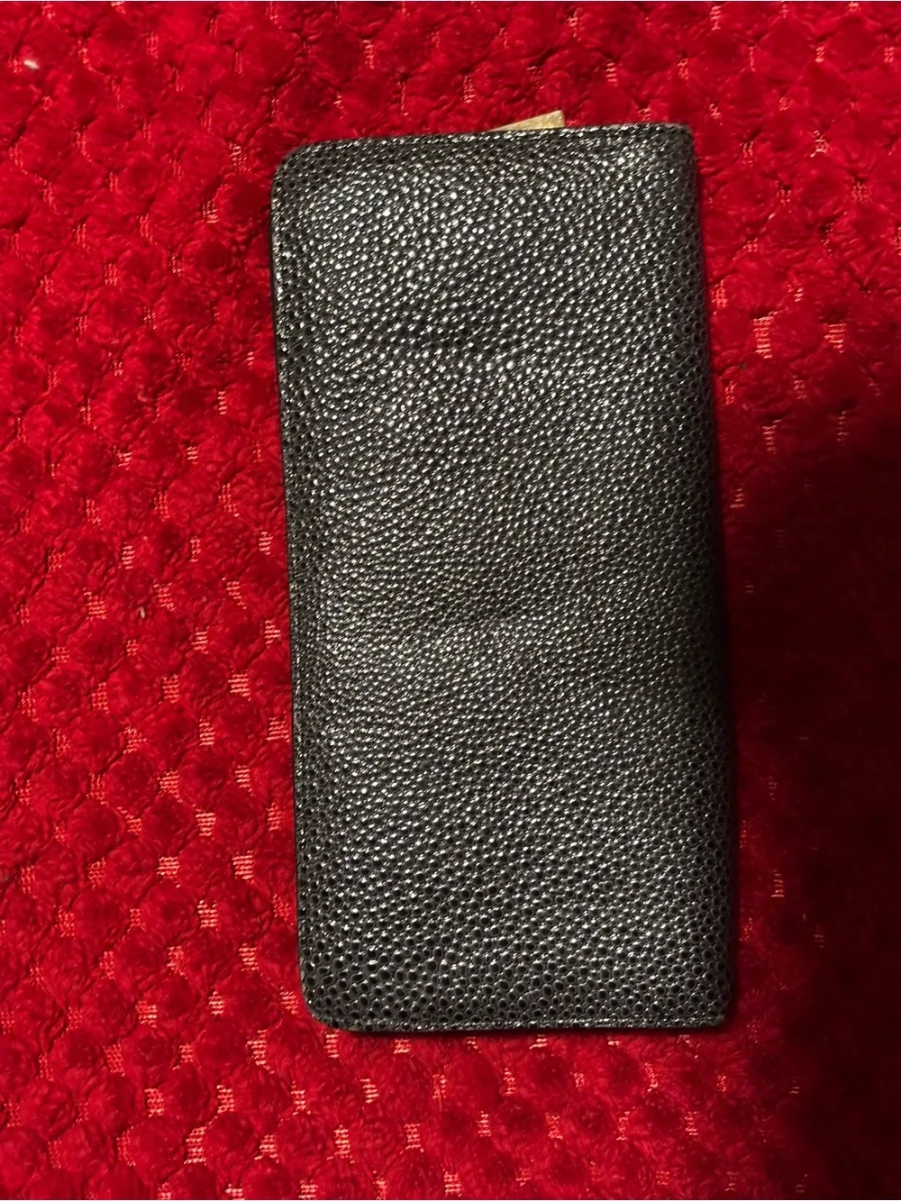 bebe Black Leather Zip Phone Wallet with Gold Plate